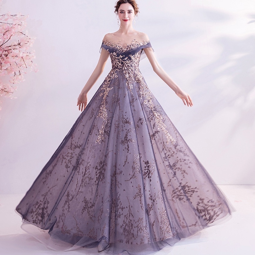 ドレス 衣装 ウエディングドレス 披露宴ドレス カラードレス ロングドレス オフショルダー オフショル 刺繡 ビジュー シースルー バックシャン セミフレア ステージドレス 発表会 フレア かわいい