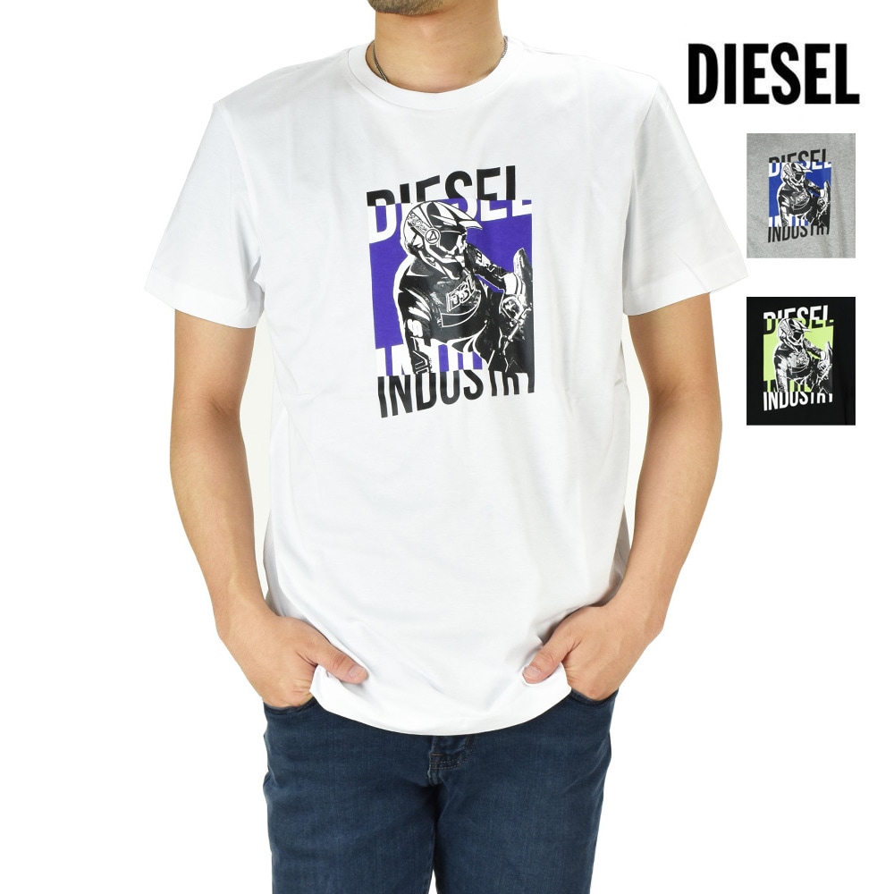 ディーゼル Tシャツ メンズ カットソー プリントTシャツ 半袖 クルーネック ブラック ホワイト グレー DIESEL T-DIEGOS-K44[a023970grai]