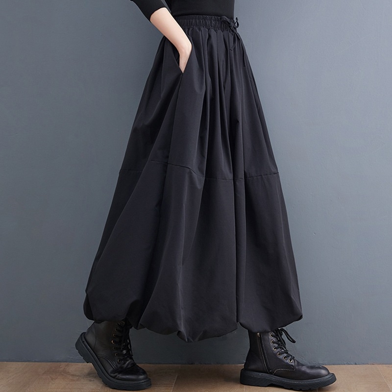 【人気高い】 カジュアル 無地 ボウタイ ギャザー Aライン 足首丈 スカート 秋 冬 レディース