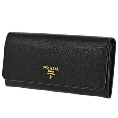 PRADA 1MH132S-ME-NERO プラダ スナップ長財布 チェーン付パスケース 型押レザー ブラック/ゴールド