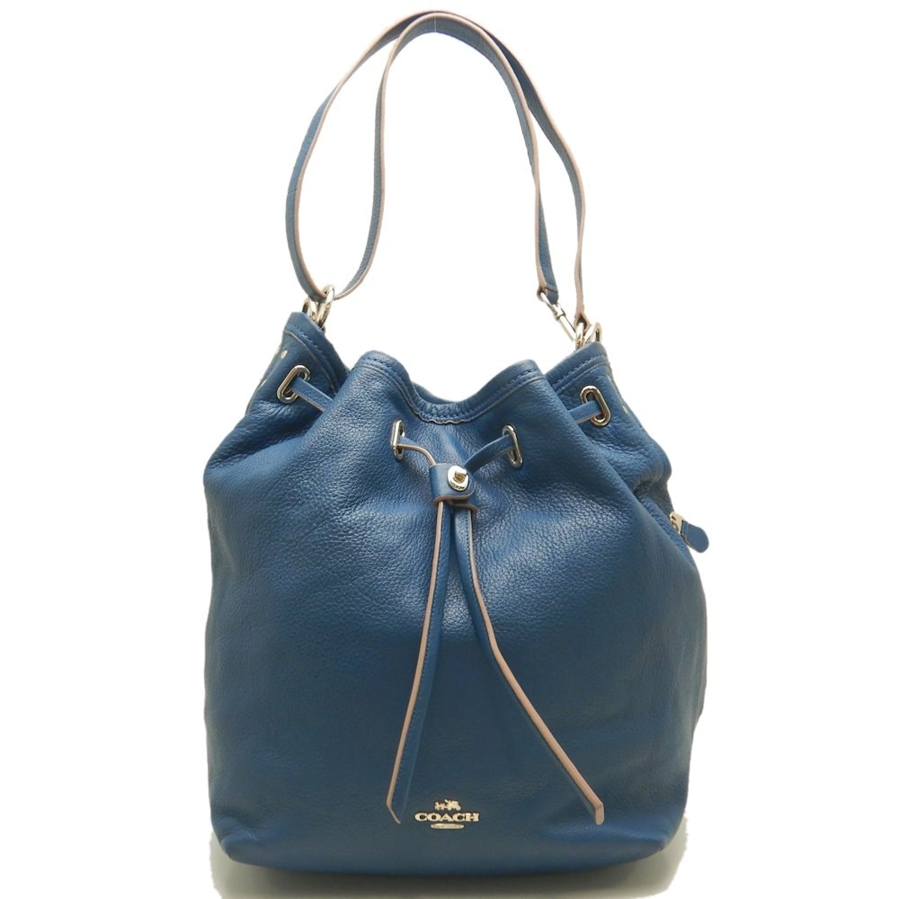 巾着ショルダー　2WAY 34988 ショルダーバッグ ペブルレザー ブルー レディース /253144【中古】