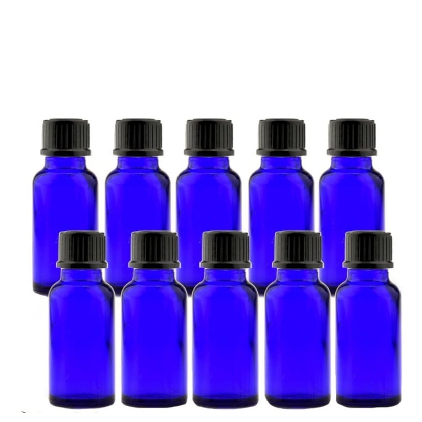 遮光瓶 20ml（ブルー） 100本セット 黒キャップ＆ヴァーティカルドロッパー / 遮光ビン ガラス瓶 薬瓶 保存 アロマオイル エッセンシャルオイル 精油 キャリアオイル 香水 手作り コスメ ハ