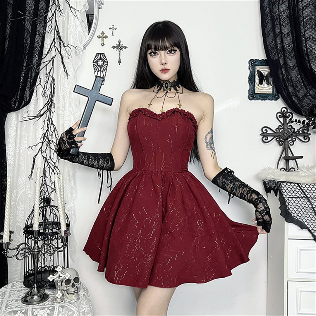 ハロウィン ファッション レッド オープンショルダー 膝上 ワンピース 4,826円