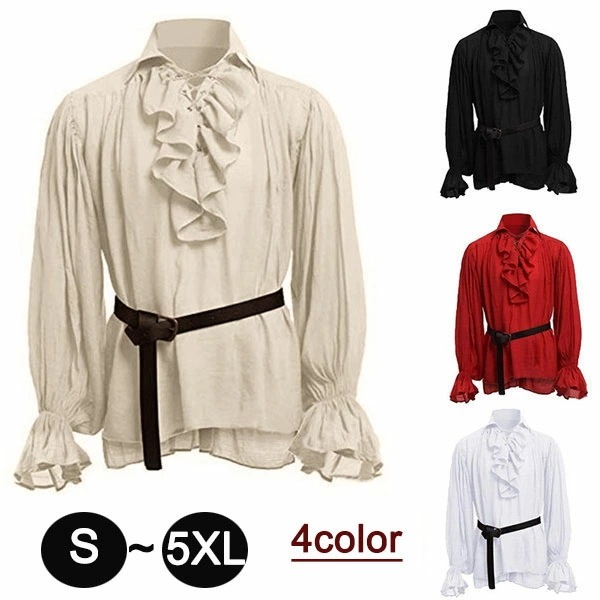 ヨーロッパ中世 ルネッサンス 男性用 無地 トップス シャツ 皇室 王子 演劇 新劇 コスプレ衣装 演出服 王子様 貴族 衣装 公爵 貴族服 メンズ 大人 演奏会 撮影用 学園祭 舞台ステージ衣装 赤