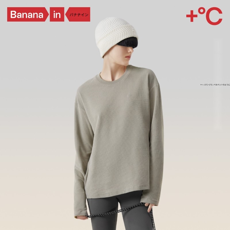 Bananain Thermal Skin 502++ レディース ラウンドネック セーター 快適ジャケット 暖かい 通気性 ワッフルフリース カップル アウトフィット