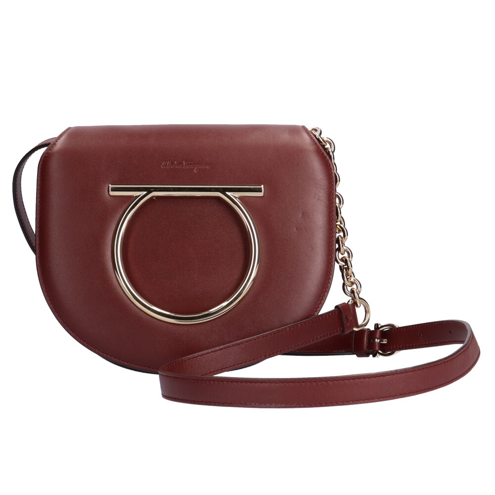 サルヴァトーレフェラガモ ガンチーニ ショルダーバッグ カーフ AU-21/0998 ボルドー Salvatore Ferragamo 中古