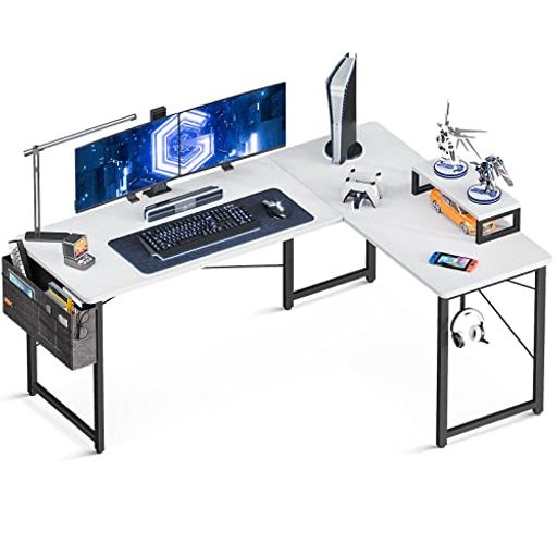 ODK L字デスク パソコンデスク ゲーミングデスク L字型 幅146CM奥行120CM PCデスク デスク 机 収納袋付き コーナーデスク オフィスデスク 在宅勤務 書斎 組立簡単 ホワイト
