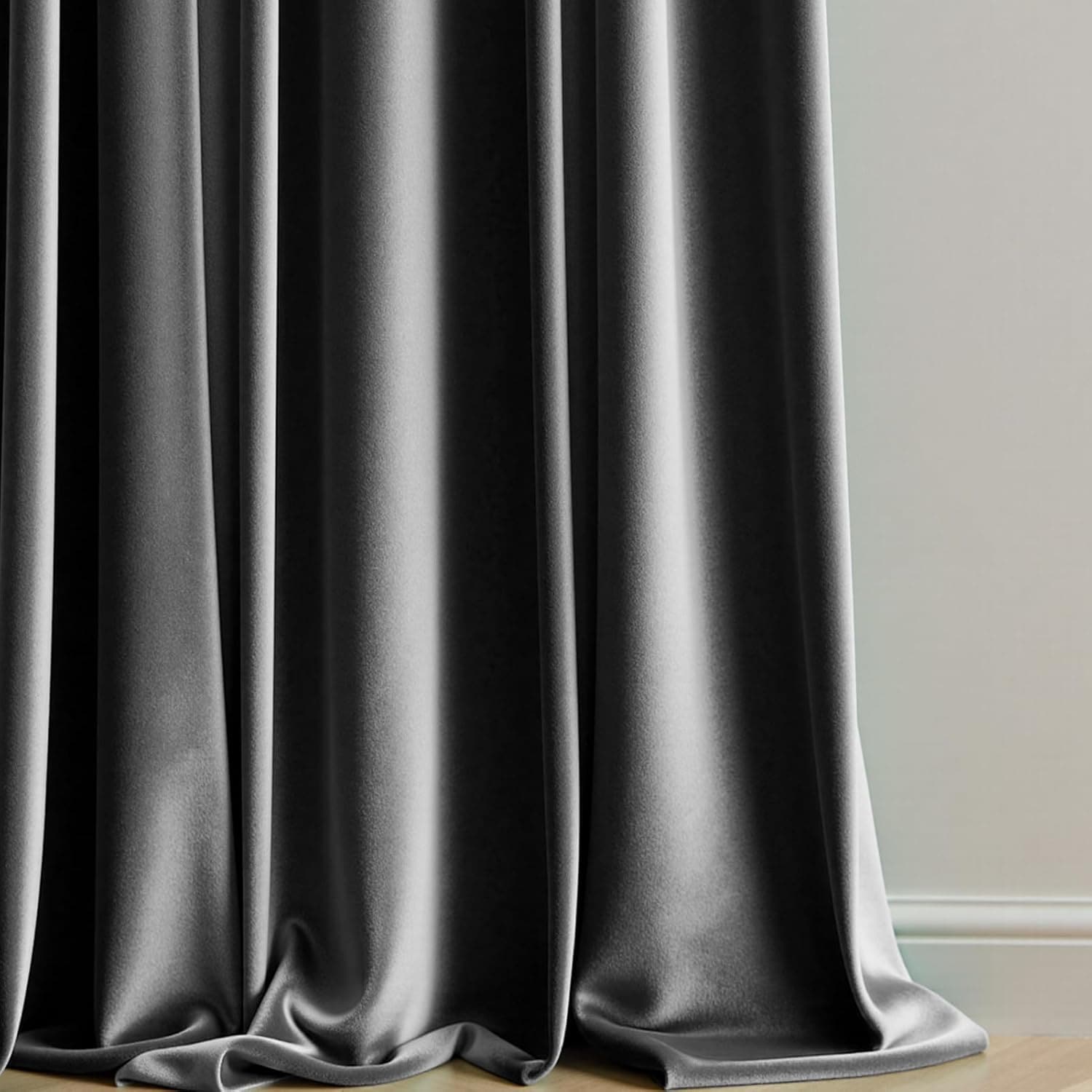 カーテン ベルベッド生地 200cm丈 2枚組 グレー フック付き 遮光 断熱 目隠し 防音 間仕切り 寝室用 リビング