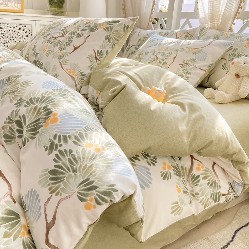 布団カバー4点セット かわいい 布団セット 柔らかく肌触り 100%綿 シーツ掛け布団カバー シンプル寝具3点セット