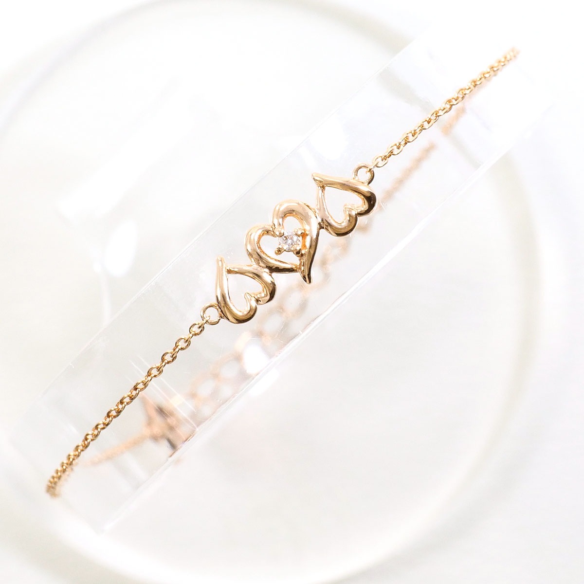 ウィスプ K10 10金 PG ピンクゴールド ブレスレット ダイヤモンド 0.01 ct 総重量約0.9g 約17.5cm 中古