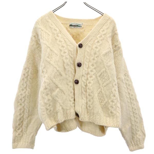 アランクラフト 80s 90s オールド 長袖 Vネック ニット カーディガン XXL アイボリー aran crafts ビッグサイズ メンズ