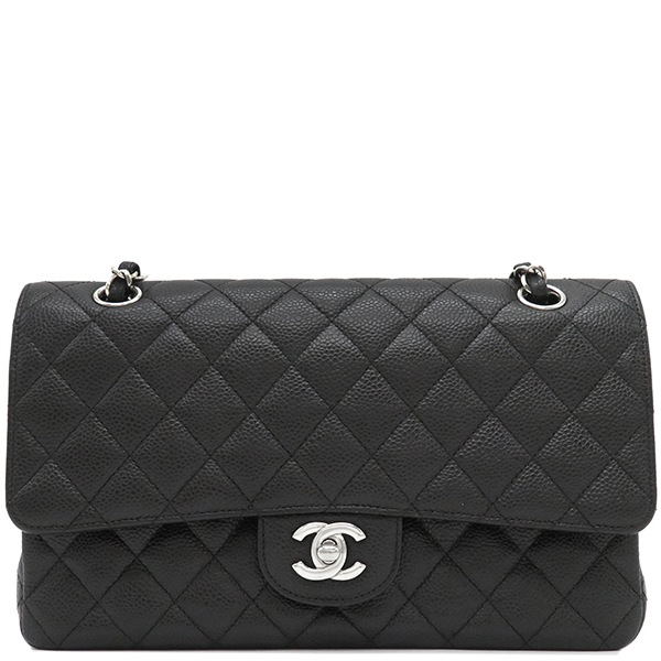 シャネル CHANEL ショルダーバッグ マトラッセ 25 フラップバッグ キャビアスキン ブラック シルバー金具 ダブルチェーン ダブルフラップ ココマーク 黒 A01112 12****** 【
