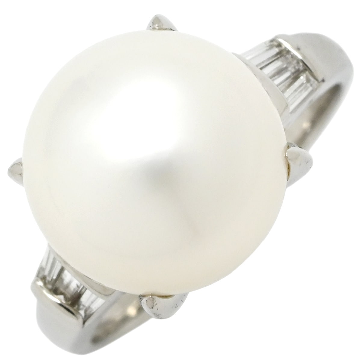 リング 指輪 白蝶パール ダイヤリング Pt900 パール ダイヤモンド プラチナシルバー 1粒 1P 13号【中古】