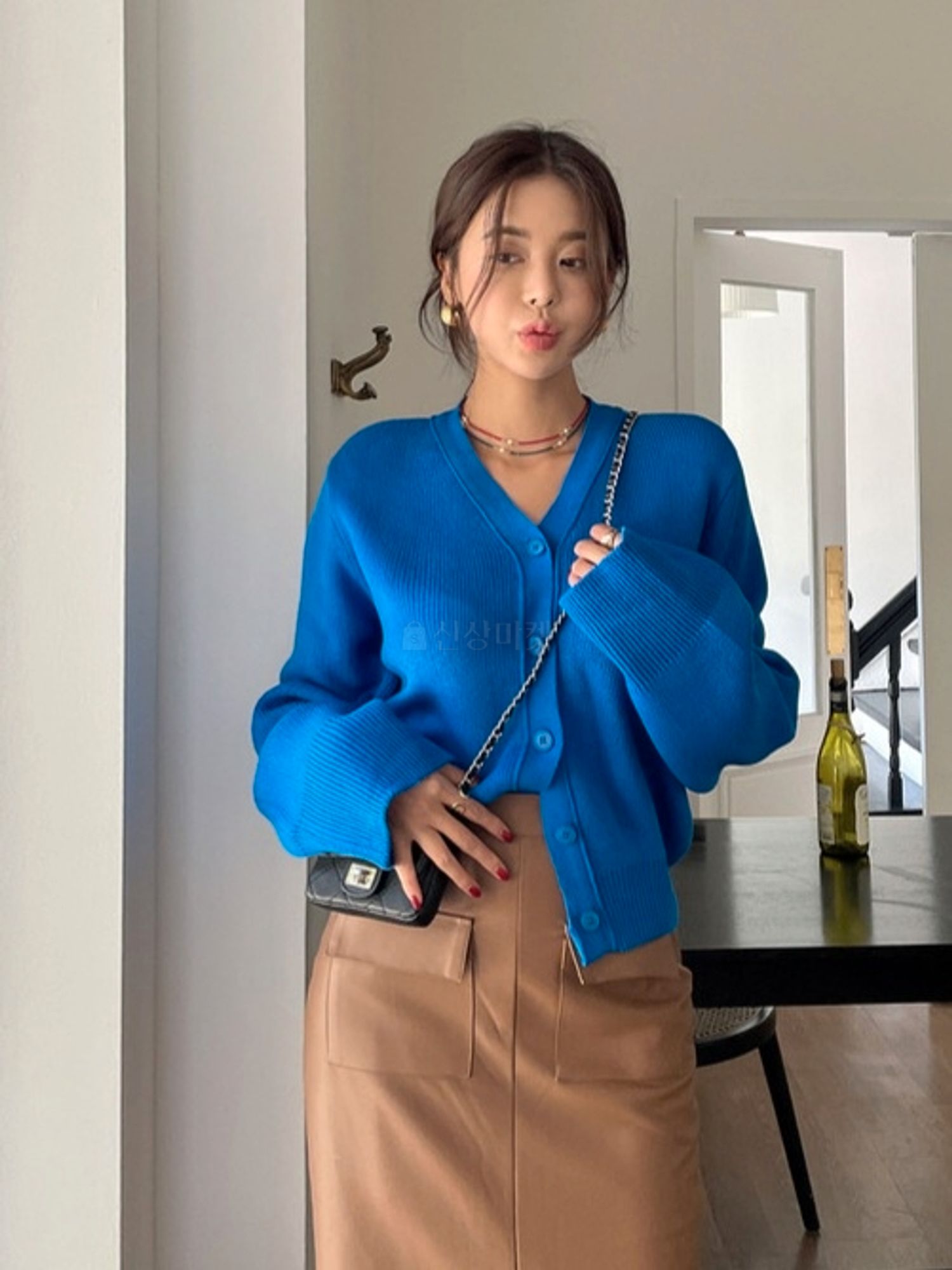 Vネック ニット ブルー カーディガン