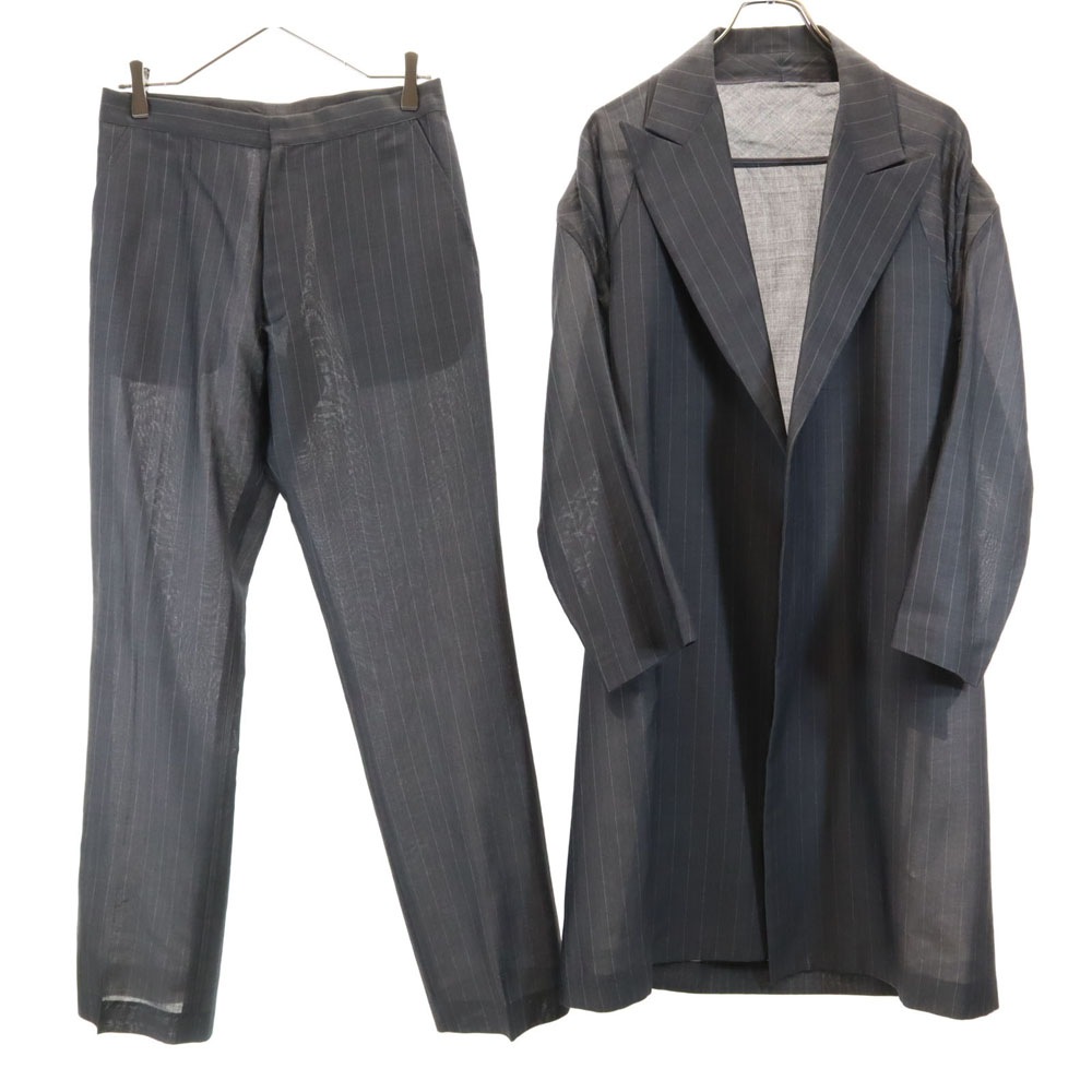 日本製 ストライプ柄 コート 上下セットアップ 1/3 グレー レディース 古着