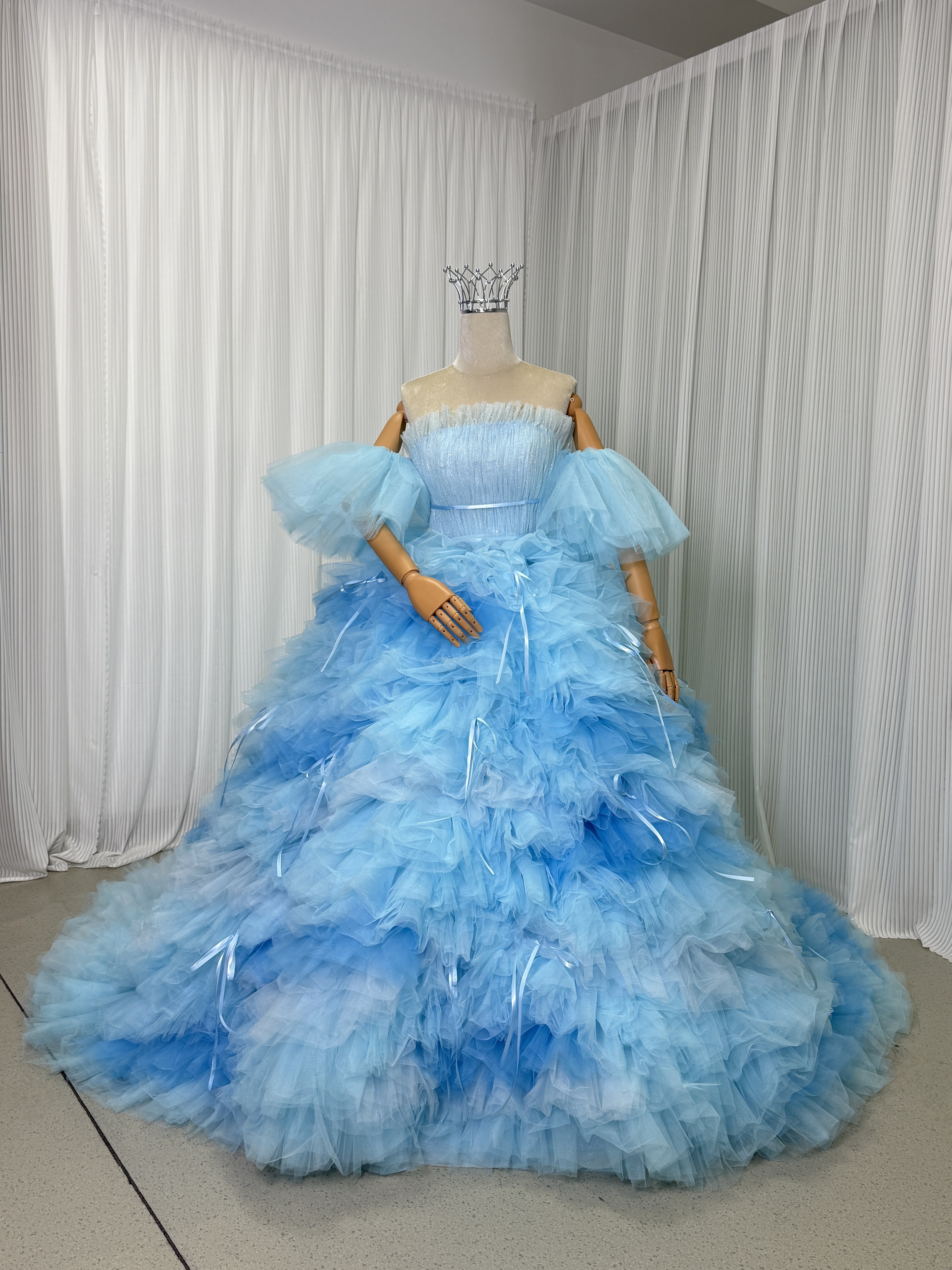 豪華！カラードレス ブルー もこもこドレス リボン 編み上げ 柔らかく重ねたチュールスカート 花嫁 59,880円