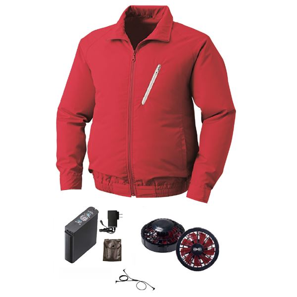 ポリエステル製 長袖 空調服 [ファン色：BKRD 色：RD XL]