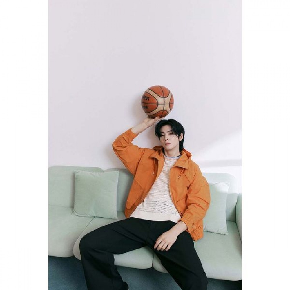 [リバークラッシュ] LKS22303オレンジオーバーフィットナイロンフード付きジャンパー