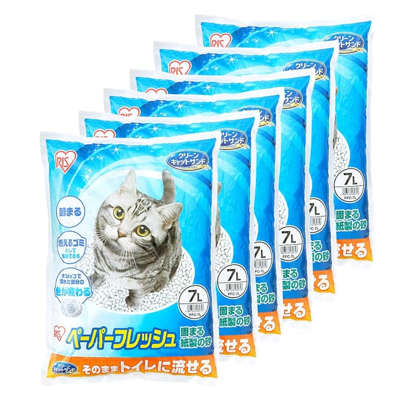 即納：アイリスオーヤマ 猫砂 ペーパーフレッシュ トイレに流せる 固まる PFC-7L (紙製) 7L×6袋 (ケース販売)