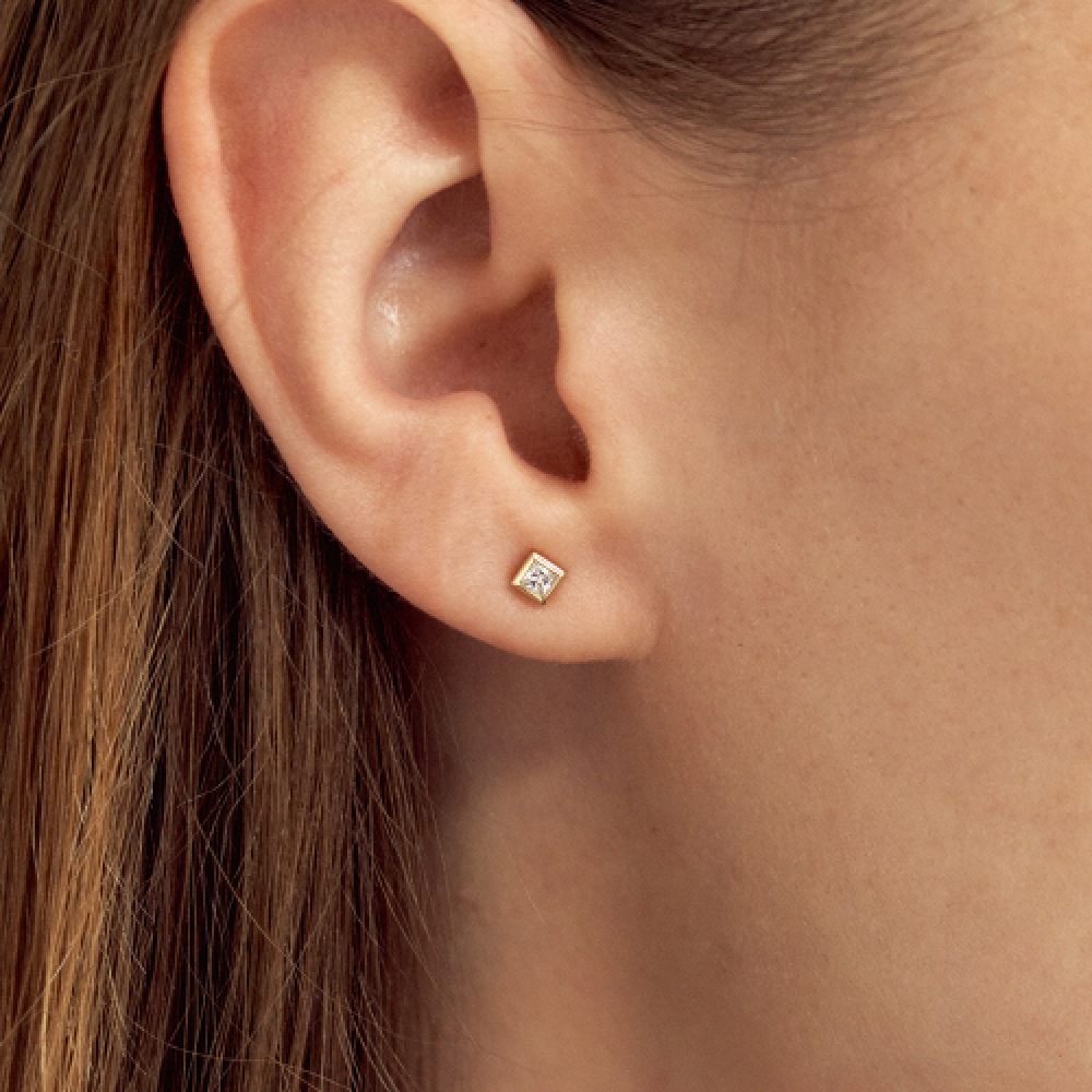 LUNNE 14k ダイヤモンドプリンセスカットクラッシーピアス K14ゴールド LCE09