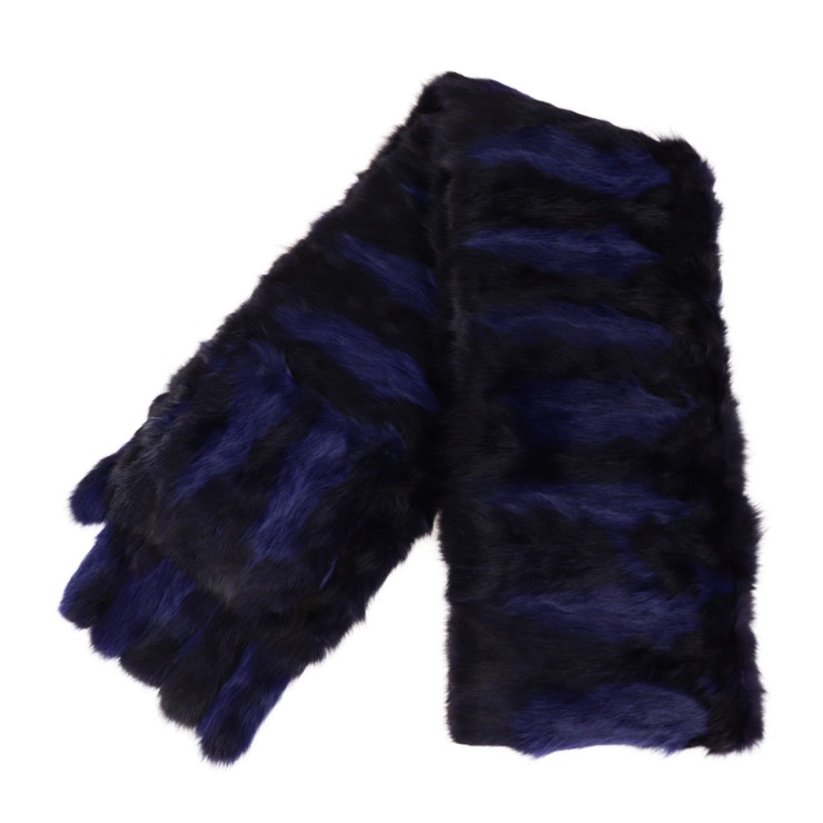 超美品 CELINE セリーヌ マフラー - マフラー ラビットファー シルク ブラック系 ブルー系 ポケット付き 襟巻 ストール ショール【本物保証】