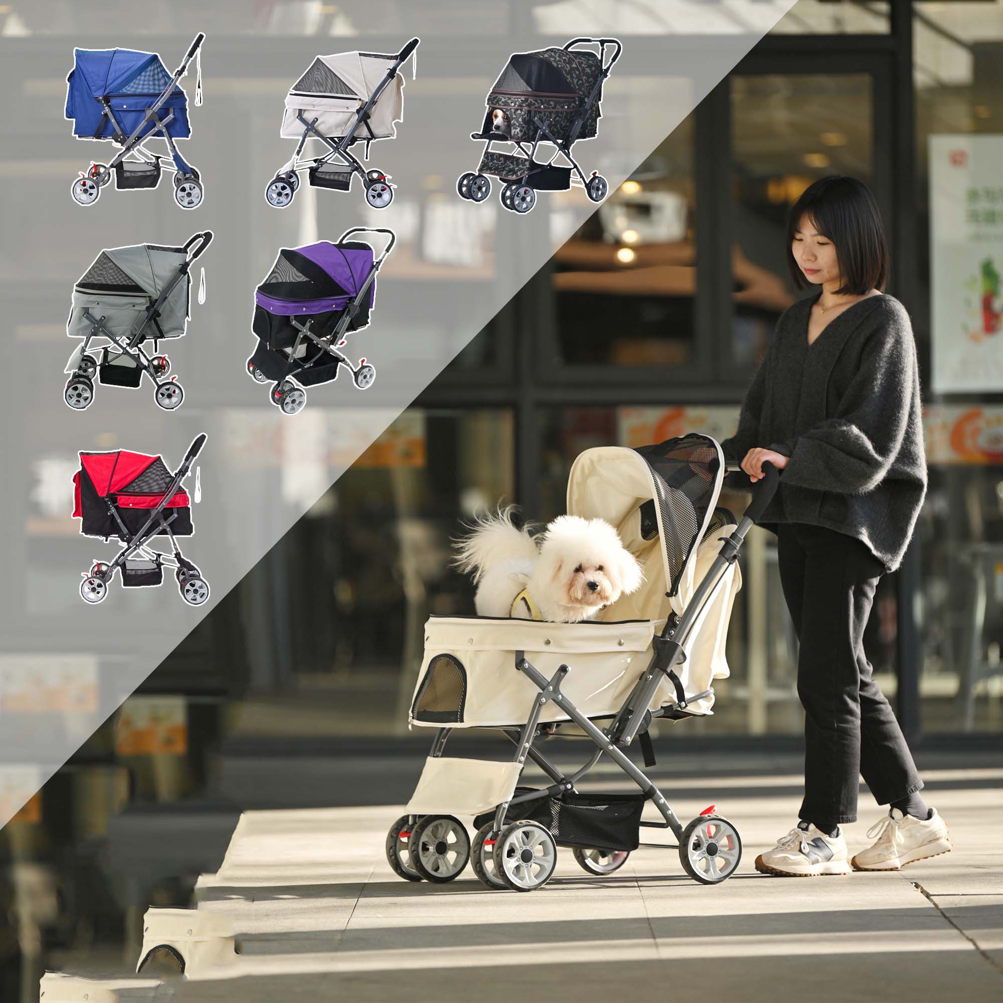 【国内即日発送】ペットカート 対面式 折りたたみ 多頭 中型犬 小型犬 猫 2way 軽量 組立簡単 工具不要 介護用 ドッグカート ペットバギー 犬 猫 動物 ペット用品 ブルー