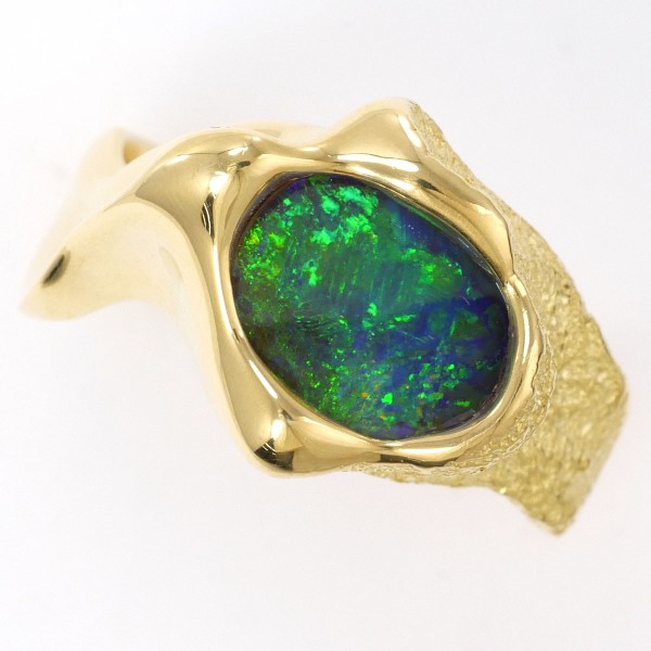 K18 18金 YG リング 指輪 12号 ボルダーオパール カード鑑別書 ジュエリー 中古