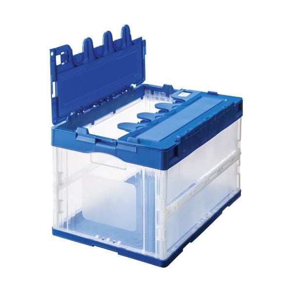 折りたたみコンテナ ふた付き 50L ブルーx透明 [x10セット]