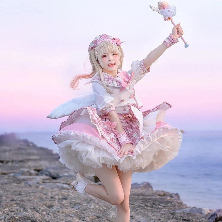 【3日で出荷】大人气 ロリータ 打歌服 セット 半袖 ピンク 洋服 コスプレ/ロリータ茶会/ロリータワンピース 愛されドッキングワンピース