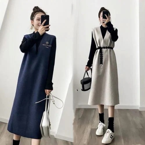 【急速出荷 2025年新作】ジャンスカ ジャンパー スカート 冬 ニット 大人 ワンピース トップス レディース セットアップ 2点セット ツーピース 無地 Vネック 秋 長袖 ミモレ丈 ロング丈 可 5,042円