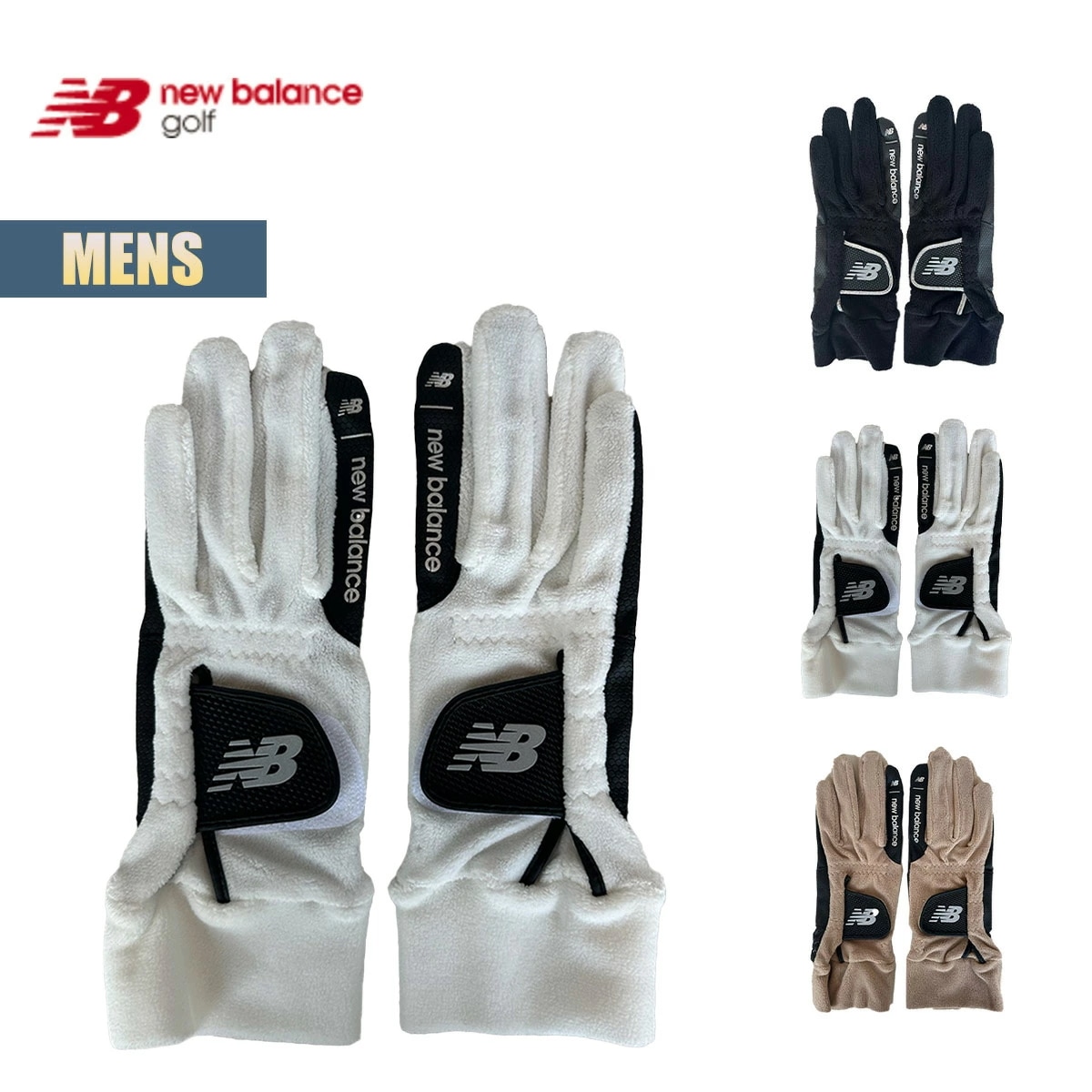 ゴルフ グローブ メンズ 両手用グローブ golf フリース素材 ロゴプリント ブランドロゴ 伸縮性 ゴルフアクセサリー 保温 寒さ対策 防寒 ブラック ホワイト ベージュ