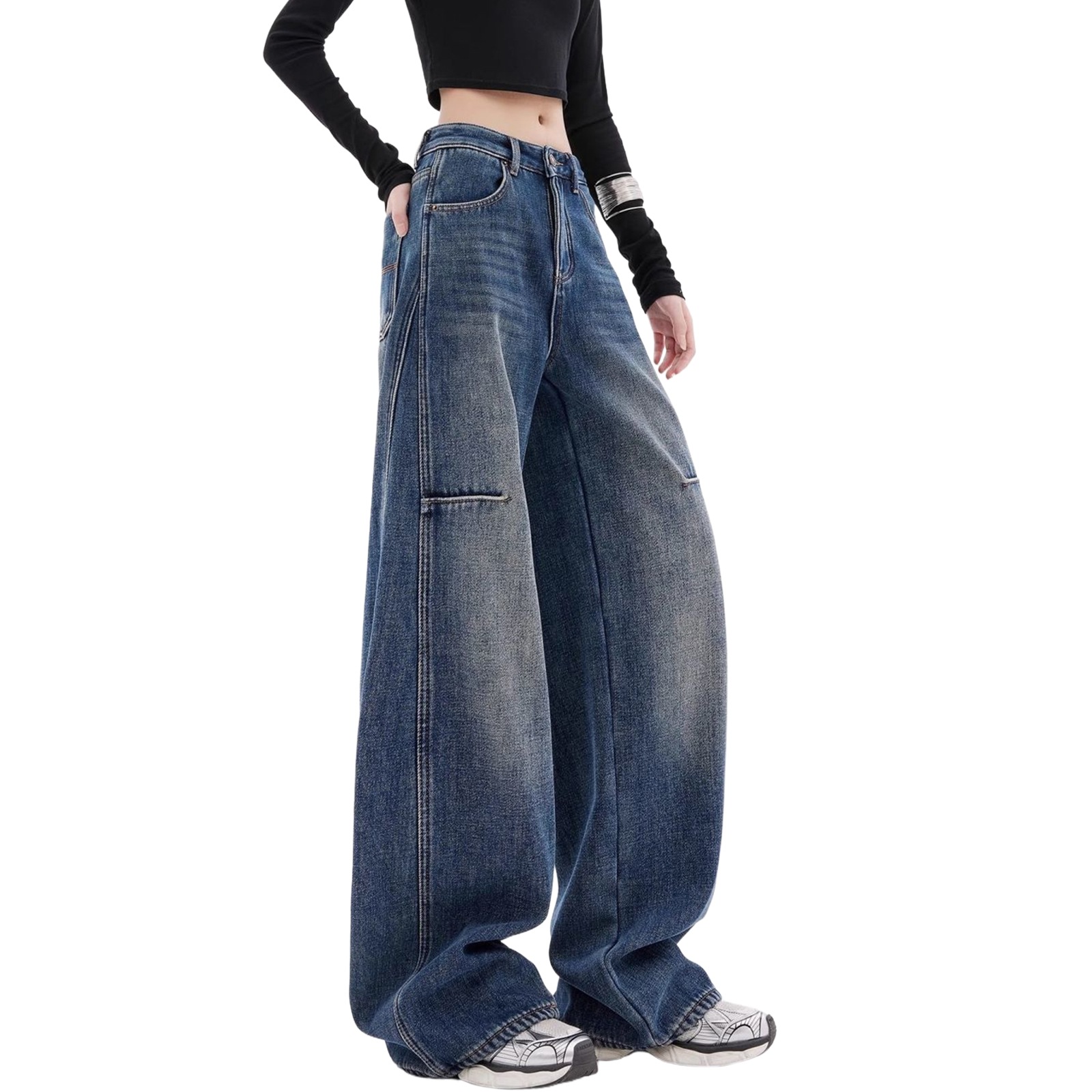 デニム レディース ジーンズ ロングパンツ - ワイドパンツ ハイウエスト ズボン ゆったり ジーパン カジュアル おしゃれ ストレート 美脚 可愛い 無地