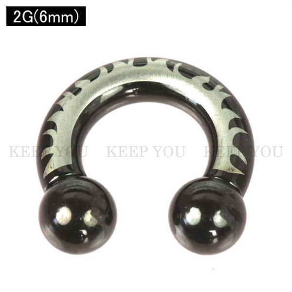 ボディピアス サーキュラー バーベル ブラック トライバル 2G(6mm) 軟骨ピアス トラガス # 5,382円