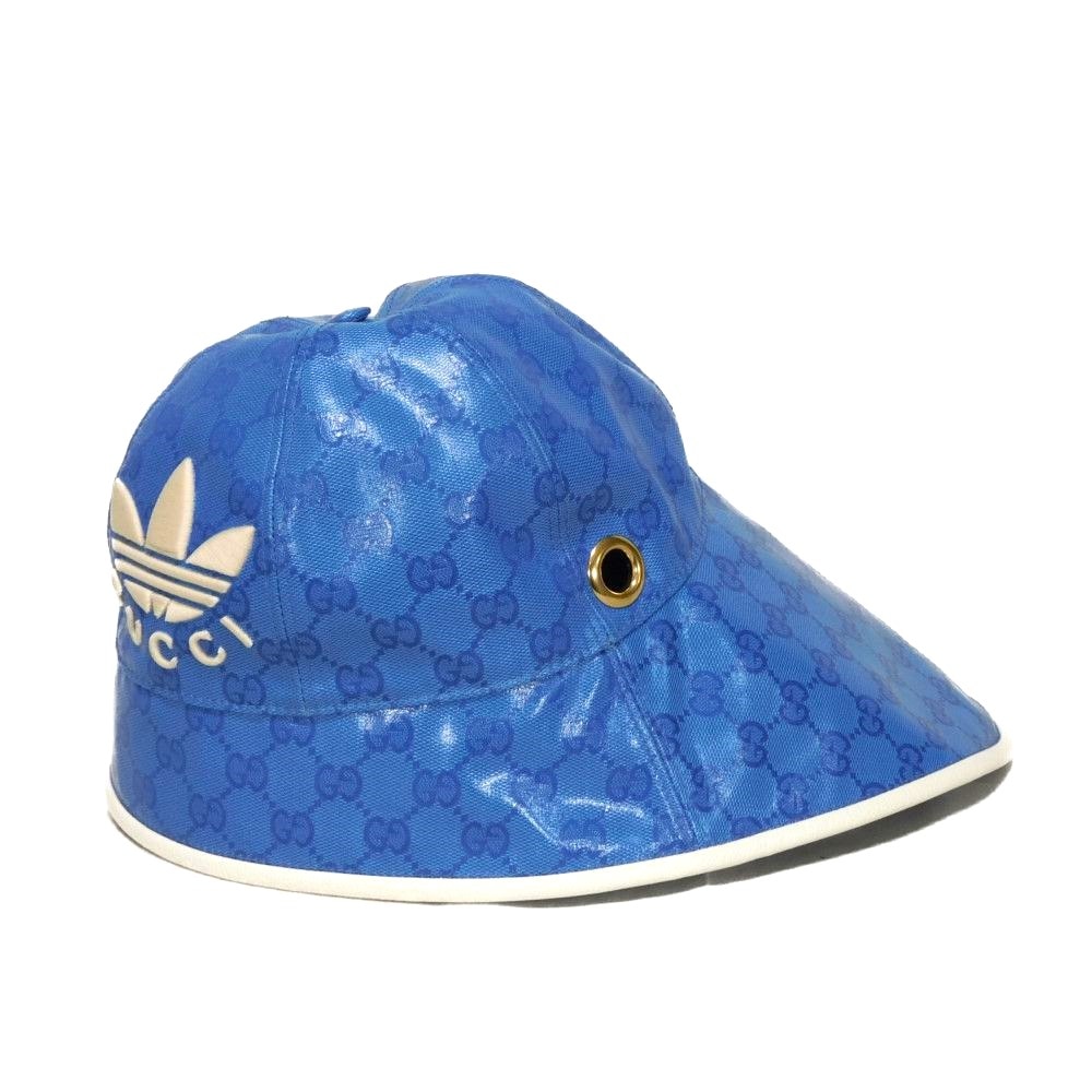【中古】 帽子 ダブルG トレフォイル ロゴ M 57cm 未使用 GG クリスタル バケット ハット アディダス 724628 3HANY 4377
