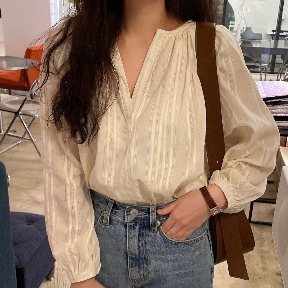 ブラウス 韓国ファッション Vネック 長袖ブラウスレディース ブラウスブラウスシャツ・ブラウス