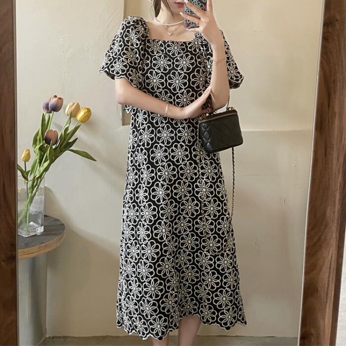 ワンピース ワンピ ドレス 花柄 フラワー ボタニカル レディース エレガント きれいめ カジュアル 半袖 大人 可愛い フェミニン Aライン ミモレ丈 ゆったり 体型カバー お呼ばれ パーティー ブ