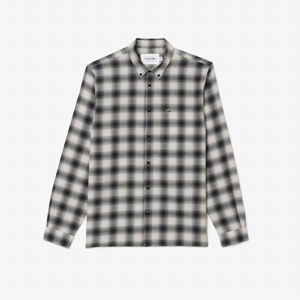 LACOSTEメンズウールコットン混紡フランネルシャツ[グレー]