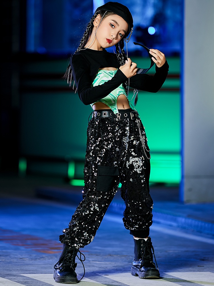 キッズ ダンス衣装 ヒップホップ セットアップ HIPHOP ダンスシャツ へそ出し ジャズ11