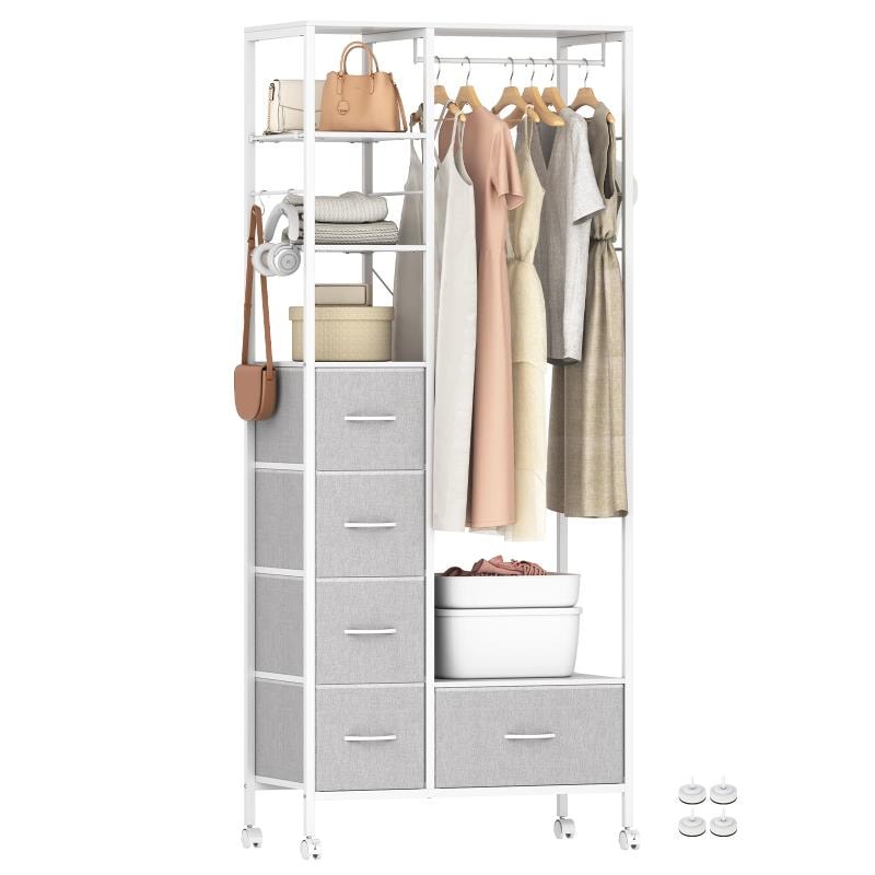 LunarLight ハンガーラック ワードローブ 引き出し付き 大容量 頑丈 全体耐荷重200kg キャスター付き 棚板可動式 収納付き 洋服収納 パイプハンガー 洋服掛け 衣類 衣装 クローゼット