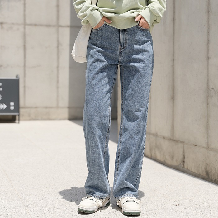 [韓国ファッション] ビンテージ ムード ウォッシング ロング ストレート デニムパンツ