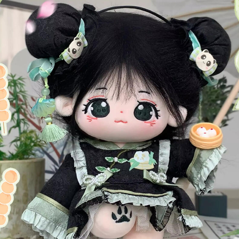 【20cm】着せ替えぬいぐるみ 着せ替え人形 ぬいぐるみ 綿人形 可愛い 黒髪緑目の少女 パンダ柄目付き スケルトン付き可能 元気 パンダ姉妹の姉 ふわふわ コットンドール