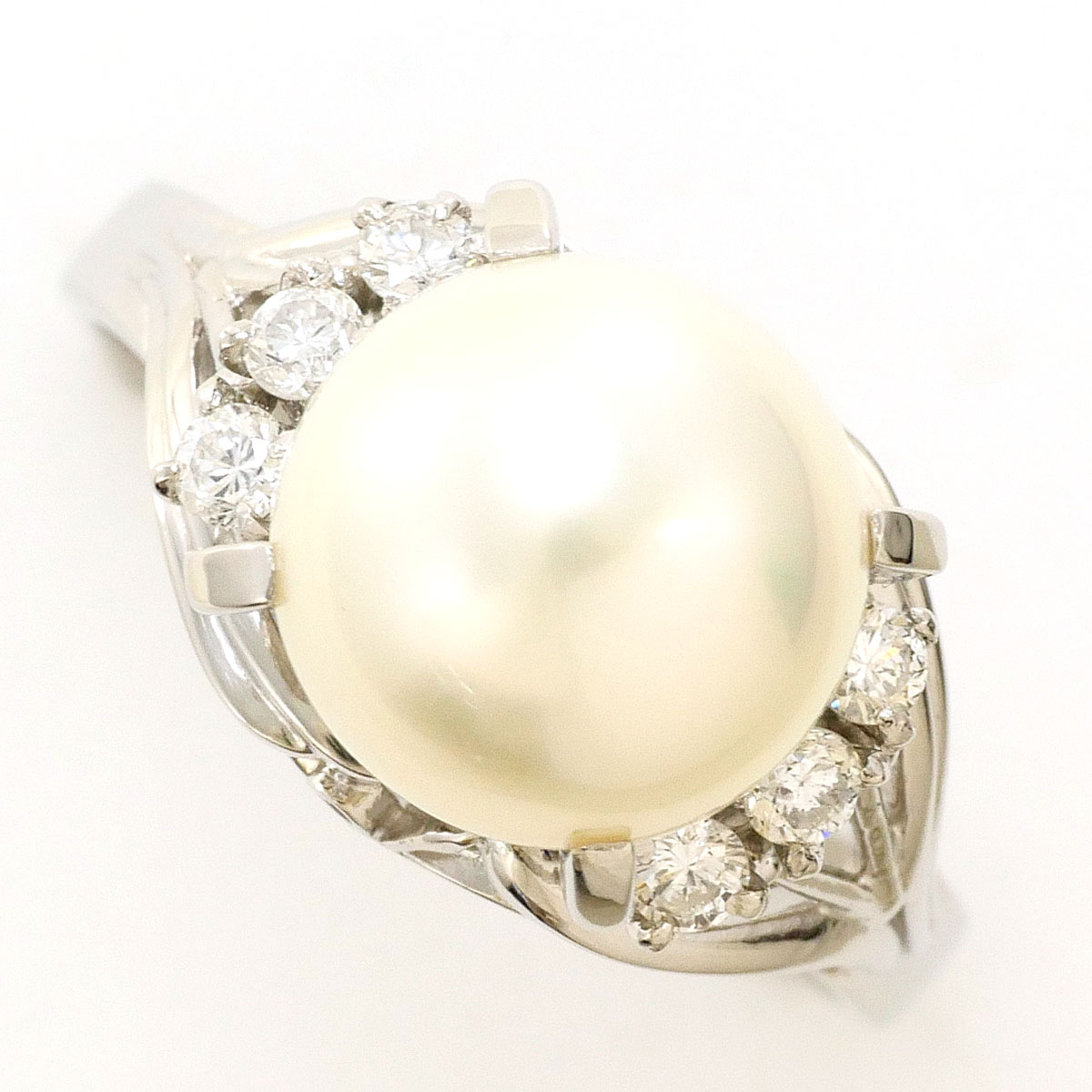 PT900 プラチナ リング・指輪 12号 アコヤ真珠 ダイヤモンド 0.20 ct カード鑑別書 総重量約7.4g 中古