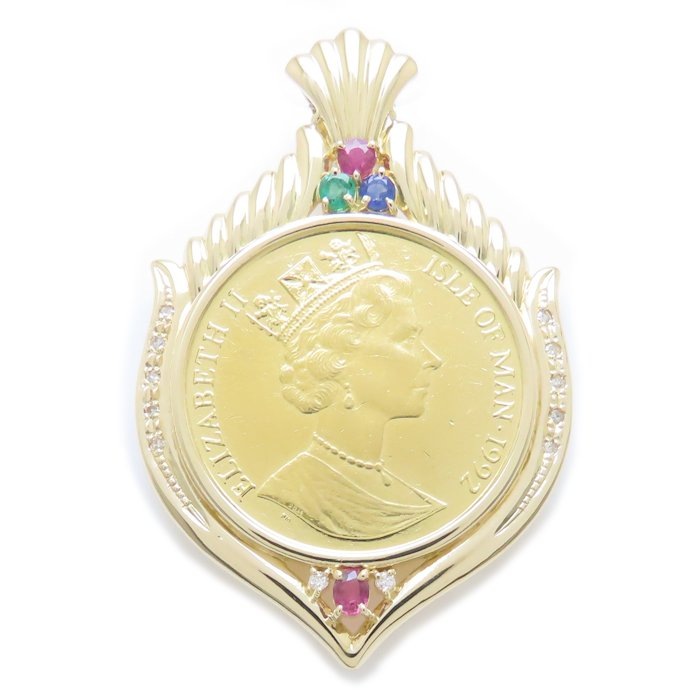 K24 1/2oz マン島 キャット コイントップ エリザベス マルチストーン ダイヤモンド K24YGイエローゴールドxK18YG レディース/79067【中古】 284,445円