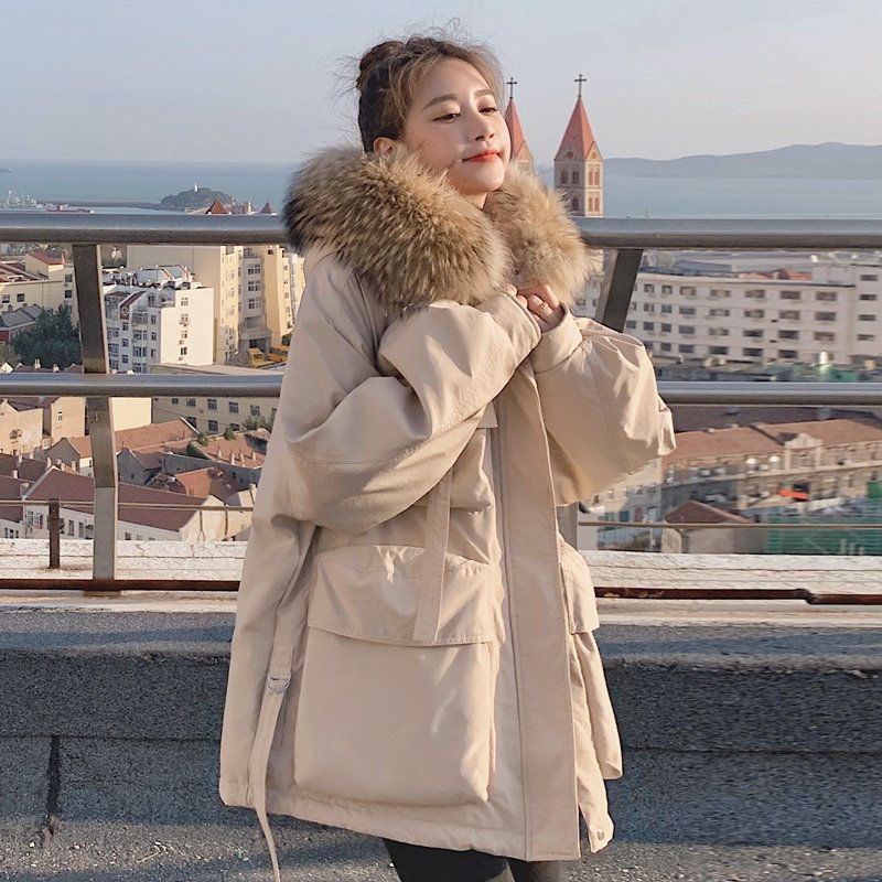 冬新作日系ダウンコットンジャケット パイクジャケット フード付き ファーカラー 裹起毛厚手 セミロング 厚手ジャケット 韓国版はデザイン感がゆったりしている レトロ 流行り 百掛け 快適 ウエスト引