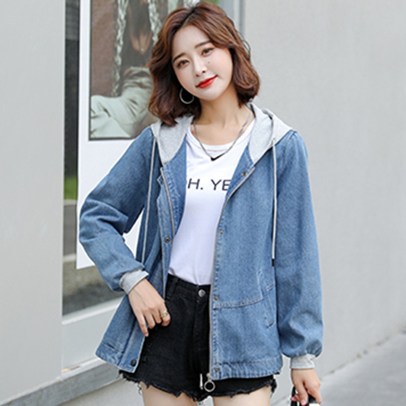 フード付き デニムジャケット 韓国風 ルーズデニムジャケット トップス アウター ジャケット シャンパー Gジャン 長袖 ドッキング フード付き ポケット デニム 大人可愛い カジュアル おしゃれ