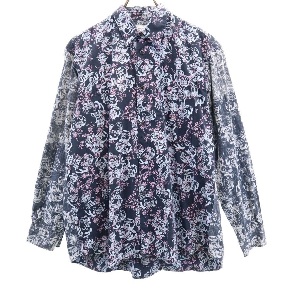 コムデギャルソンシャツ フランス製 総柄 長袖 リバースプリント切替 シャツ S ネイビー COMME des GARCONS SHIRT メンズ