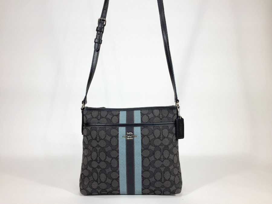 シグネチャー ショルダーバッグ キャンバス グレーライトブルー F39041 【中古品】 25,641円