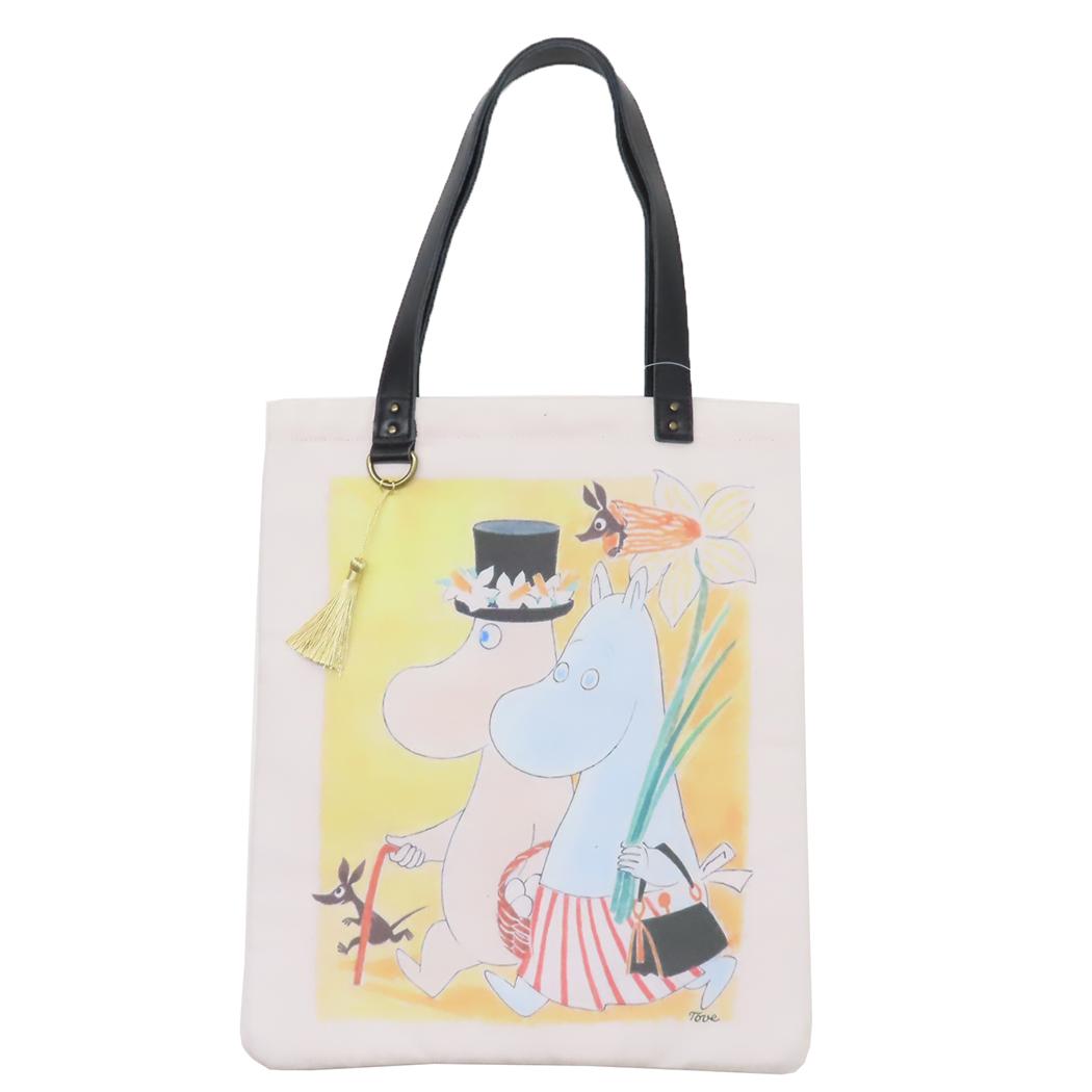 ムーミン トートバッグ レザーxコットン PCトート パパママ ブラック 北欧 キャラクター