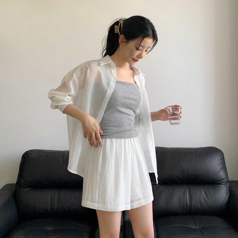 [tst0091] 韓国ファッションルーズフィット シャツ ハーフ パンツ セット