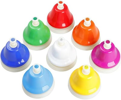 他サイト： ミュージックベル ハンドベル 木琴 卓上ベル 8音セット カラフル タッチ式 ギフト 呼び鈴(マルチカラー, 10cmx8cm)の商品画像